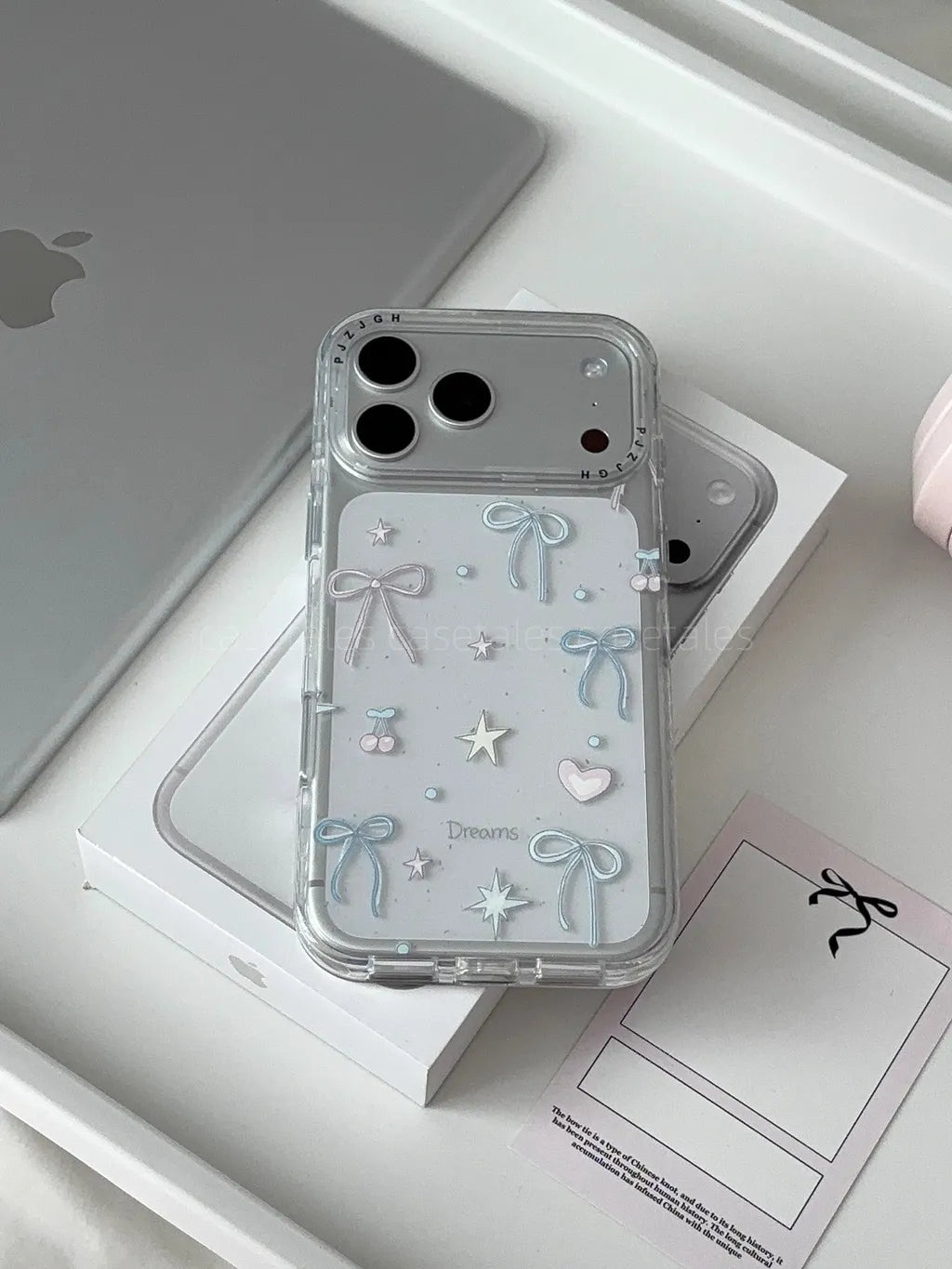Pastel Dreamy Ribbon Bows & Hearts Clear Case for iPhone