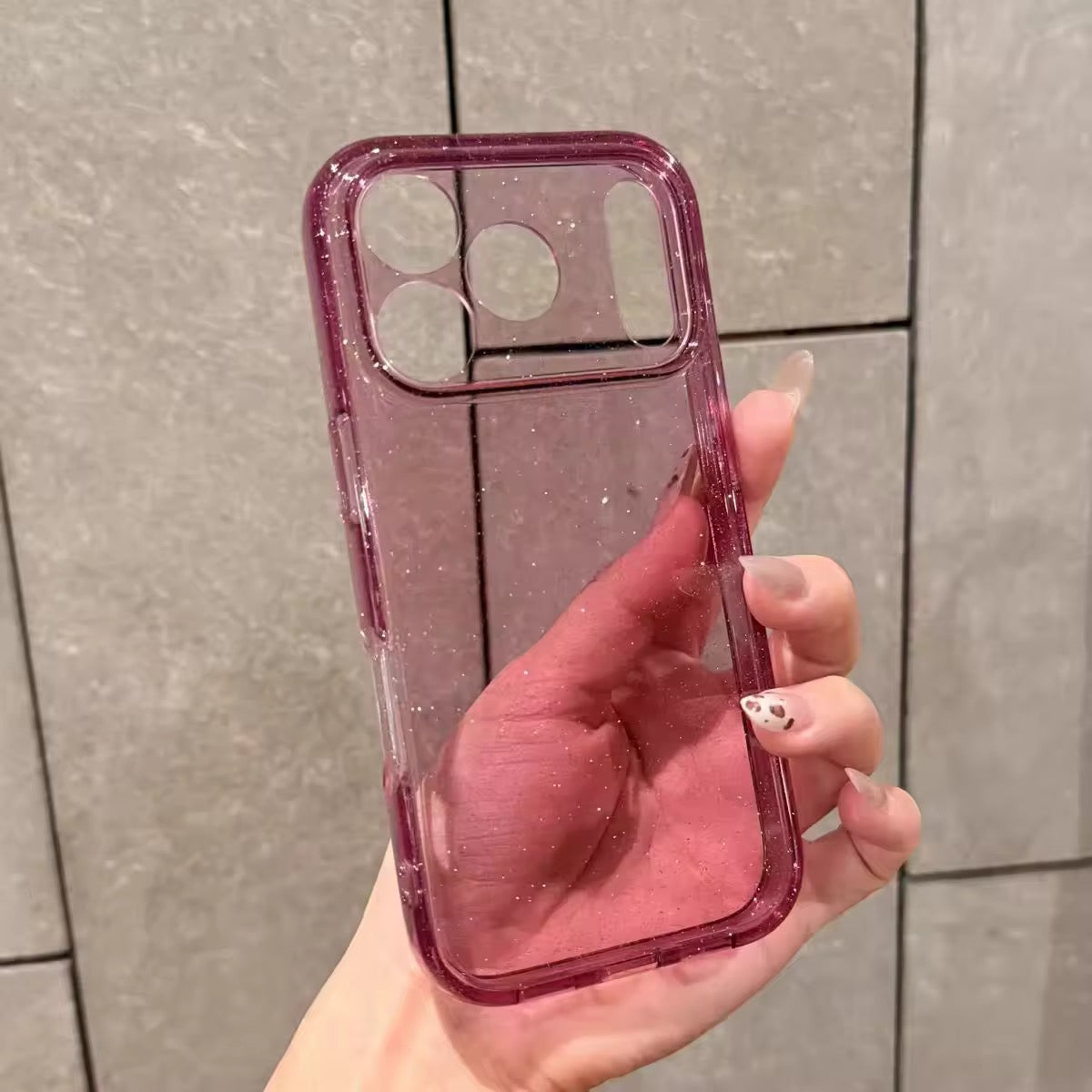 Camera Protection Shimmer Burgundy Transparent Bling Phone Case for iPhone