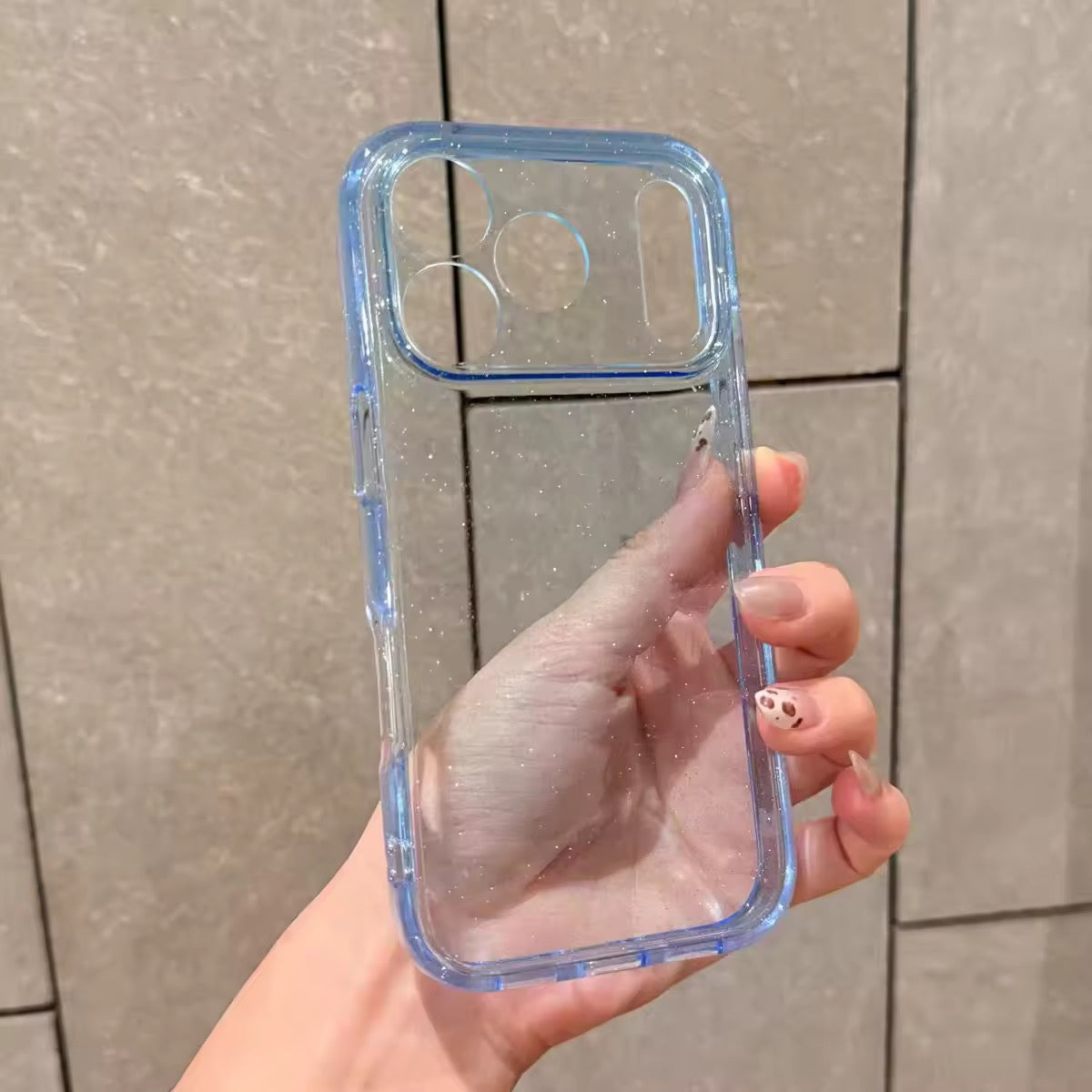 Camera Protection Transparent Glacier Blue Shimmery Cases for iPhone