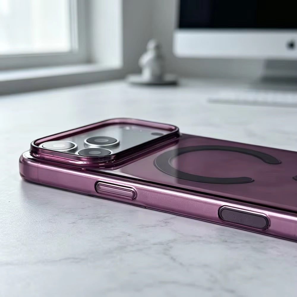 Non Yellow Crystal Clear Burgundy Transparent Phone Case with MagSafe for iPhone