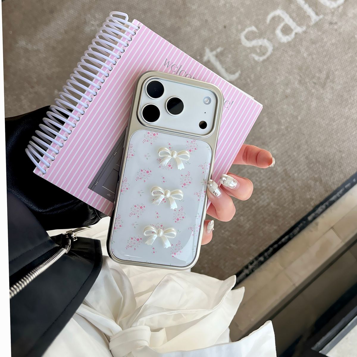 White Bow & Blossom Floral Phone Case for iPhone