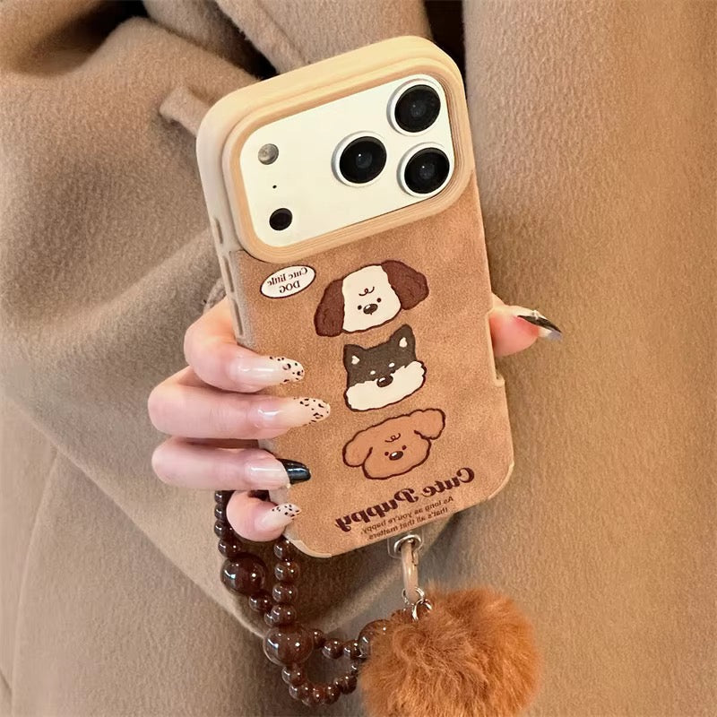 Puppy Trio Case with Pom Pom Charm for iPhone