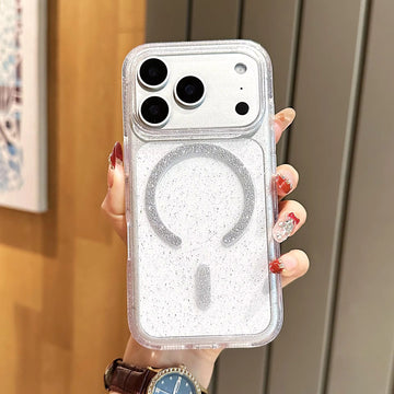 Mag Safe Shimmer White Transparent Bling Phone Case for iPhone