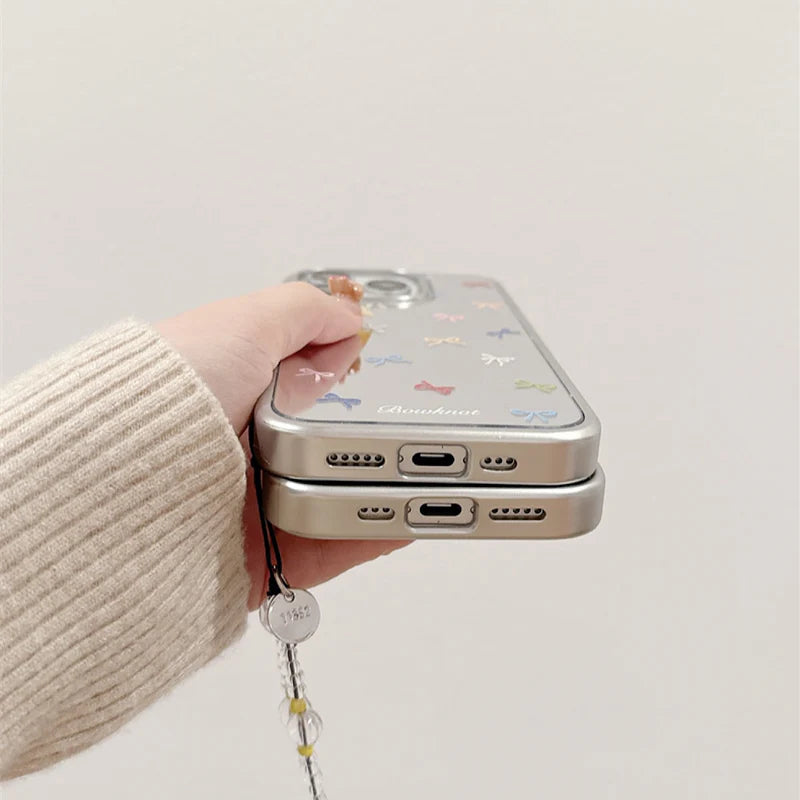 Cute Colorful Ribbons on Mirror with beaded charm for iPhone