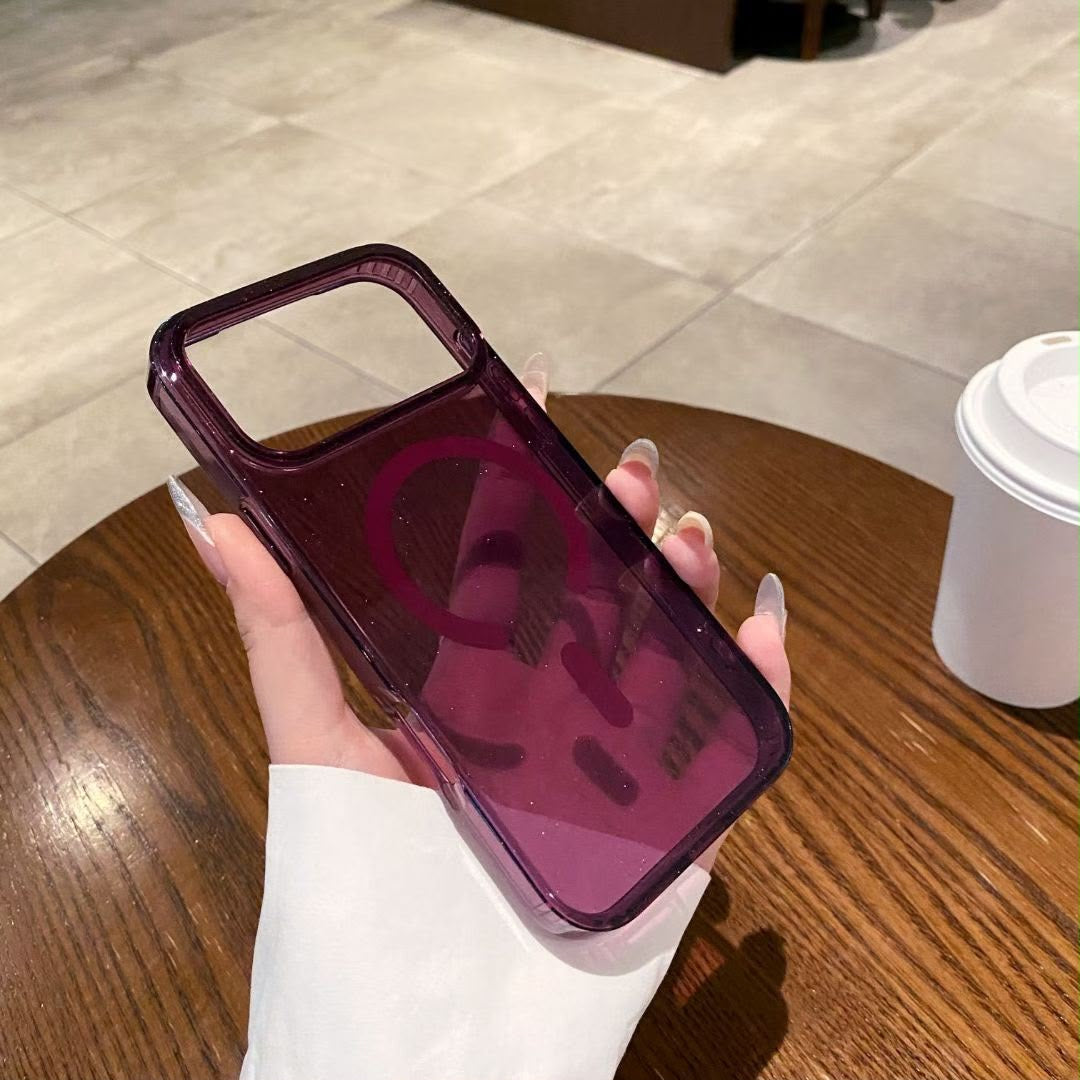 Shimmer Burgundy Mag Safe Transparent Bling Phone Case for iPhone