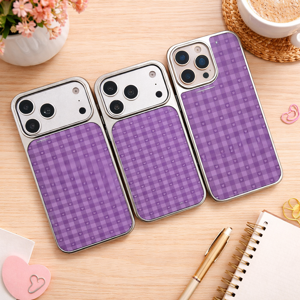 Lavender Hearts Check Collection cases for iPhone