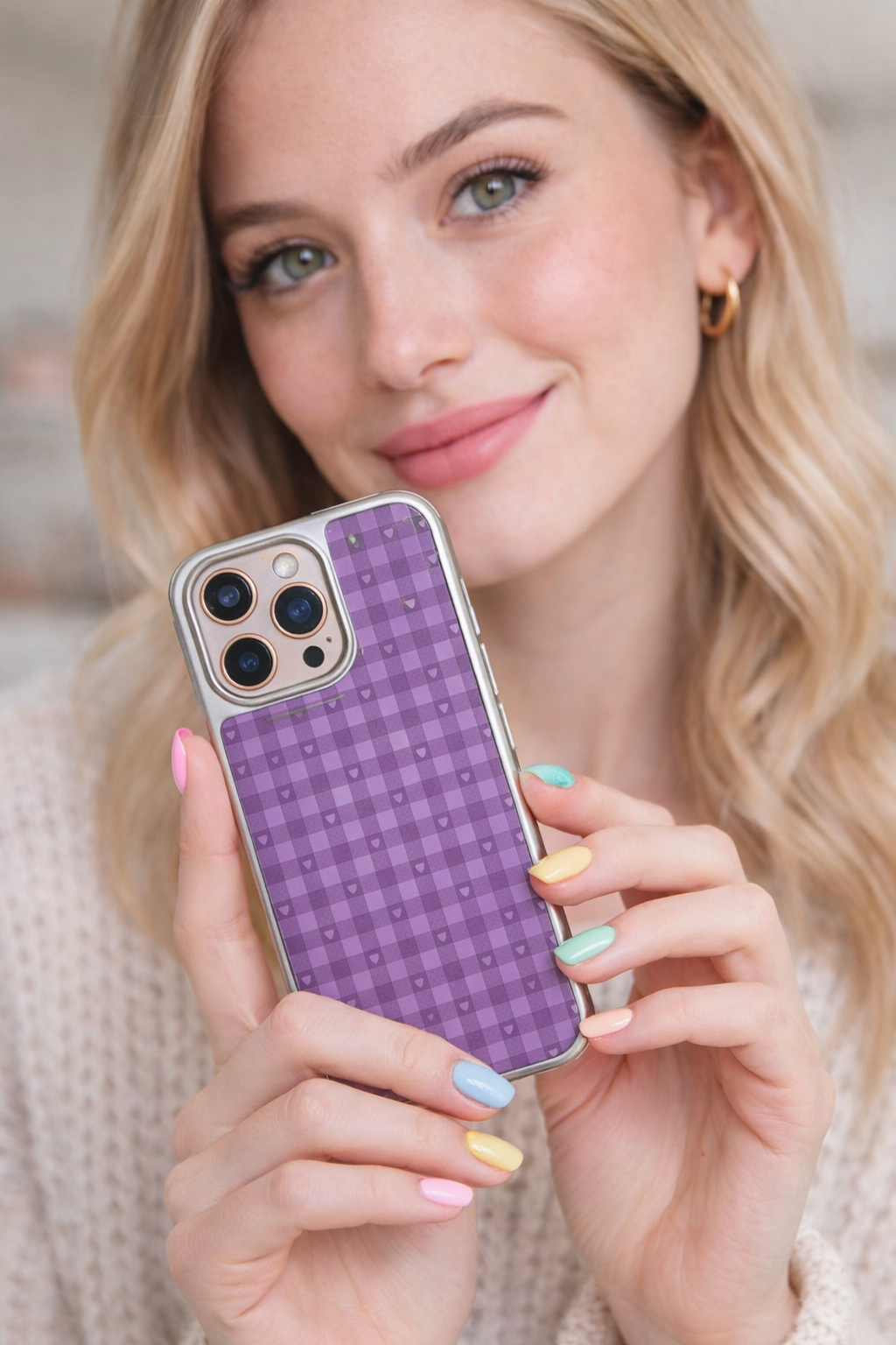 Lavender Hearts Check Collection cases for iPhone