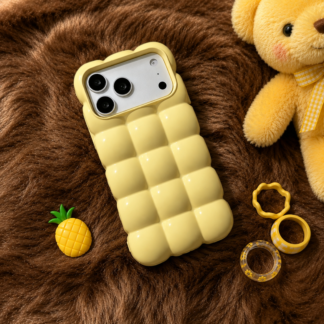 Butter Yellow Bubble Puffer Cases for iPhone
