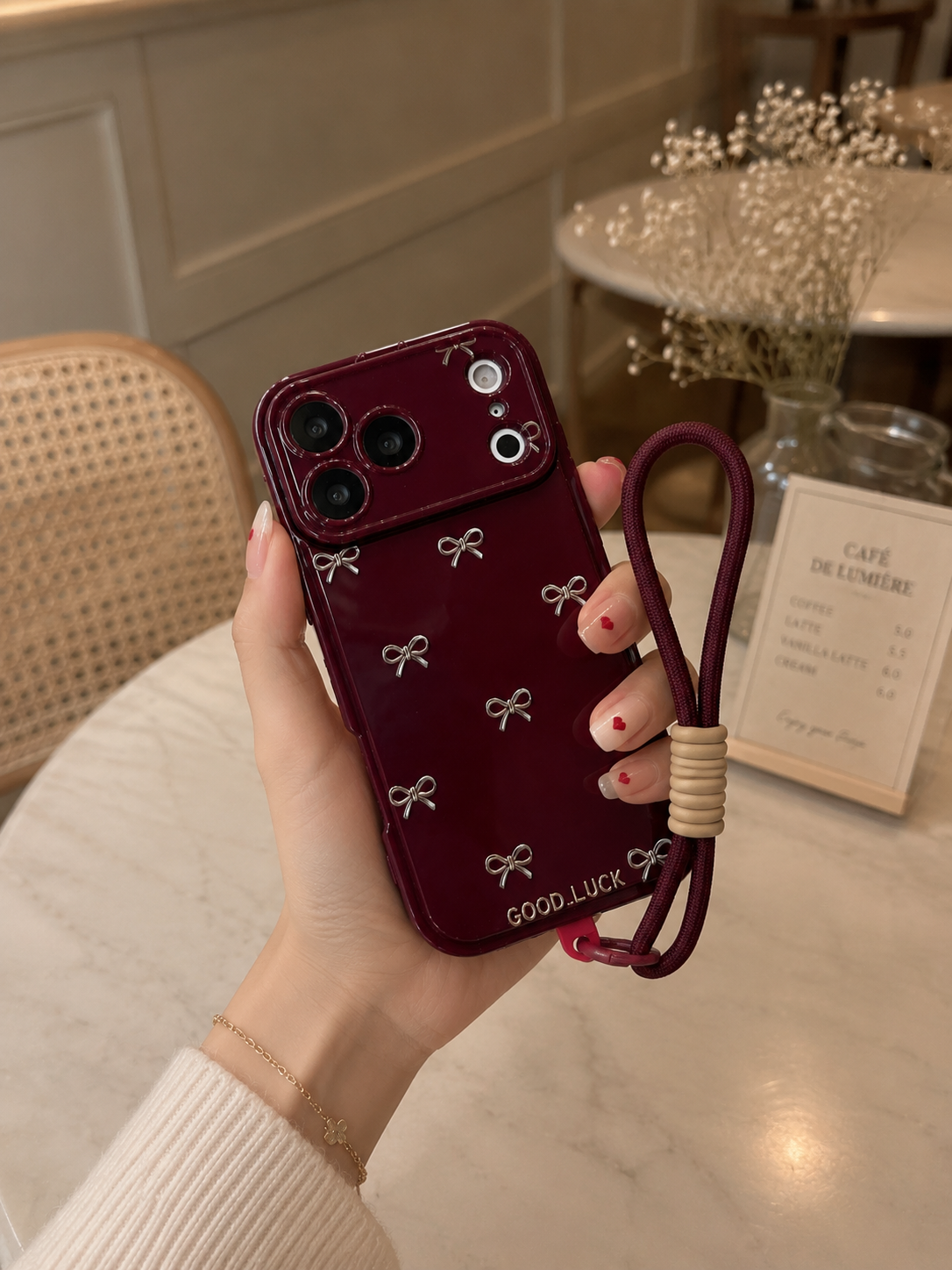 Wine Bow Charm Case with Mirror for iPhone