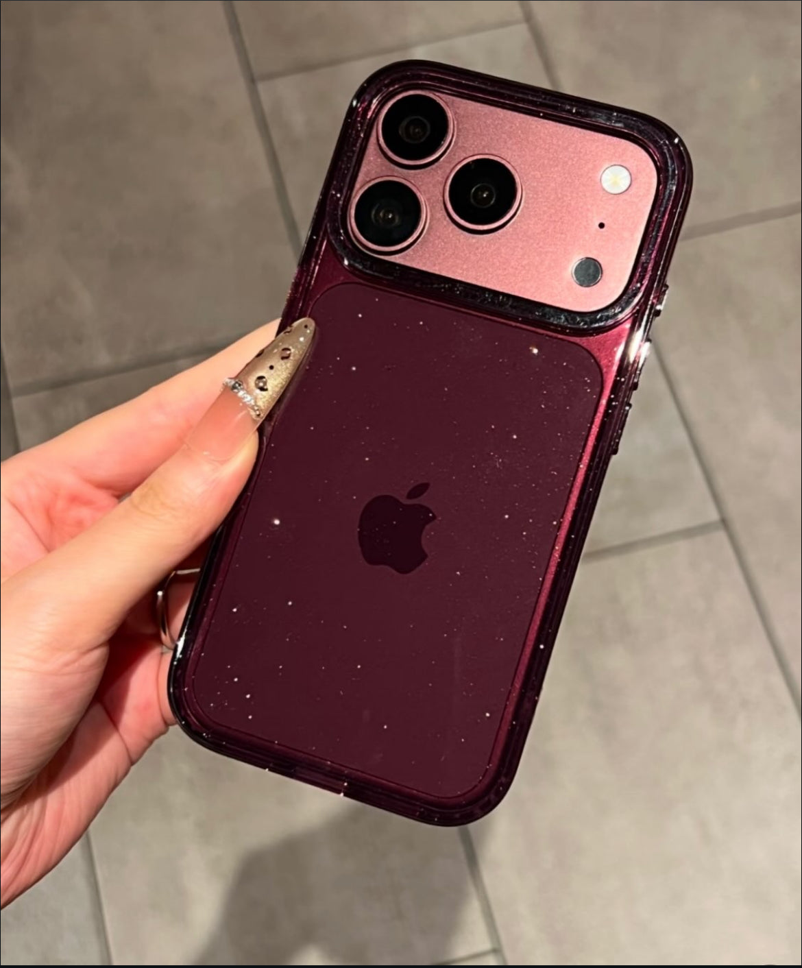 Shimmer Burgundy Transparent Bling Phone Case for iPhone