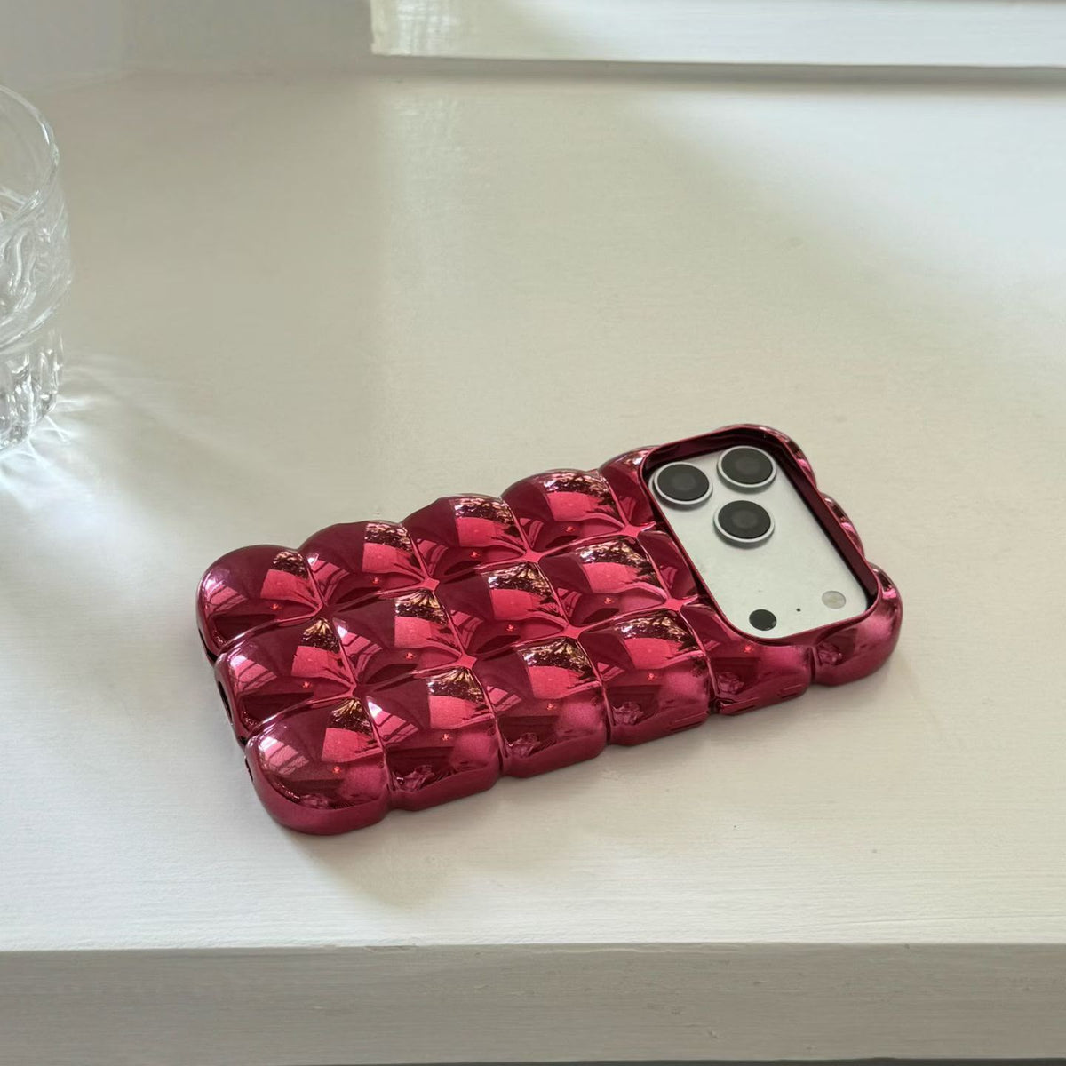 Burgandy Rose Glow Puffer Case for iPhone