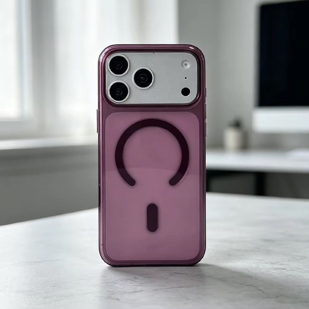 Non Yellow Crystal Clear Burgundy Transparent Phone Case with MagSafe for iPhone