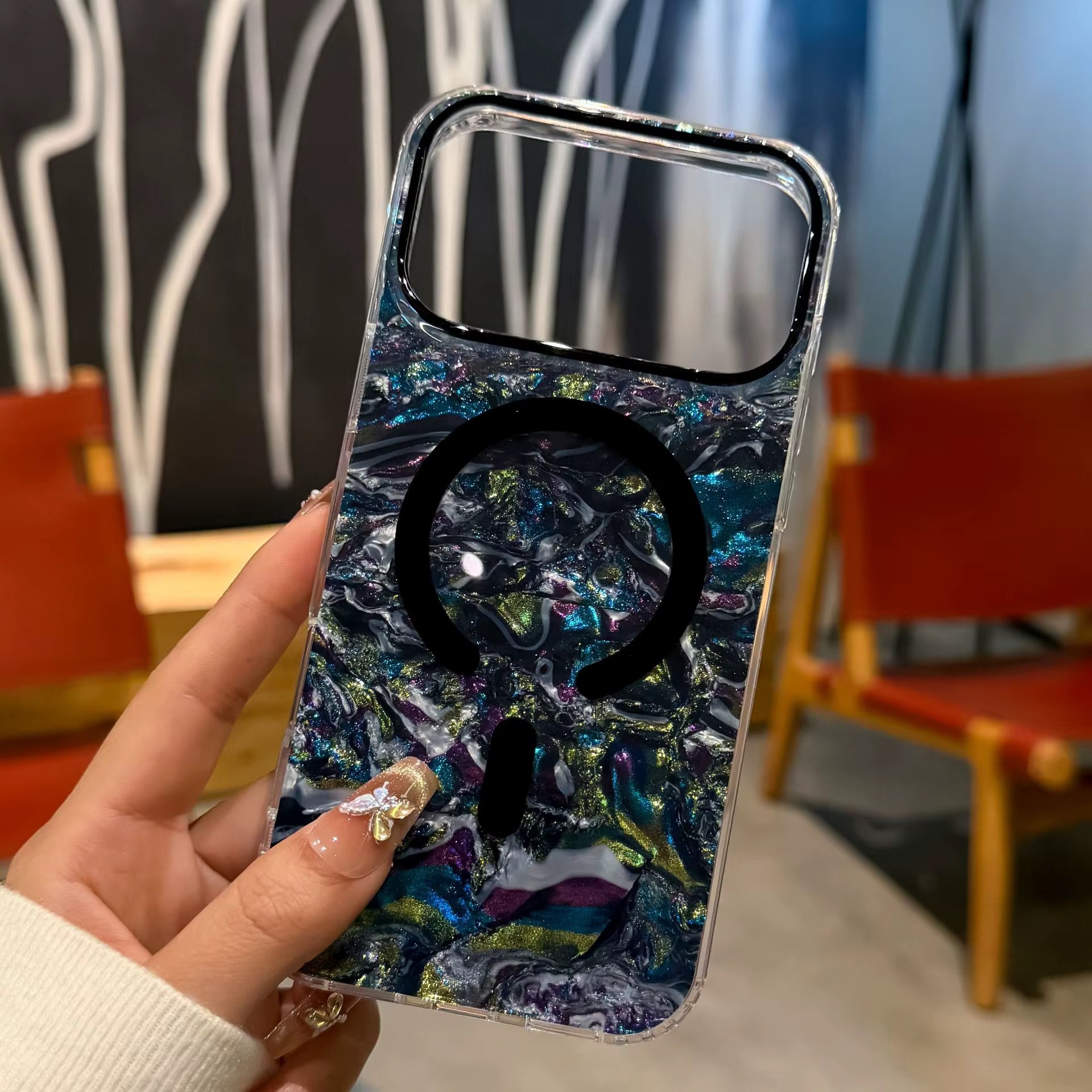 3D Marble Holographic Mag Safe Case for iPhone - Black