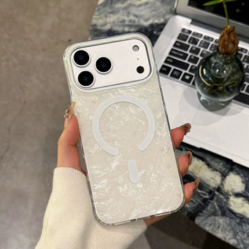 3D Marble Holographic Mag Safe Case for iPhone - White