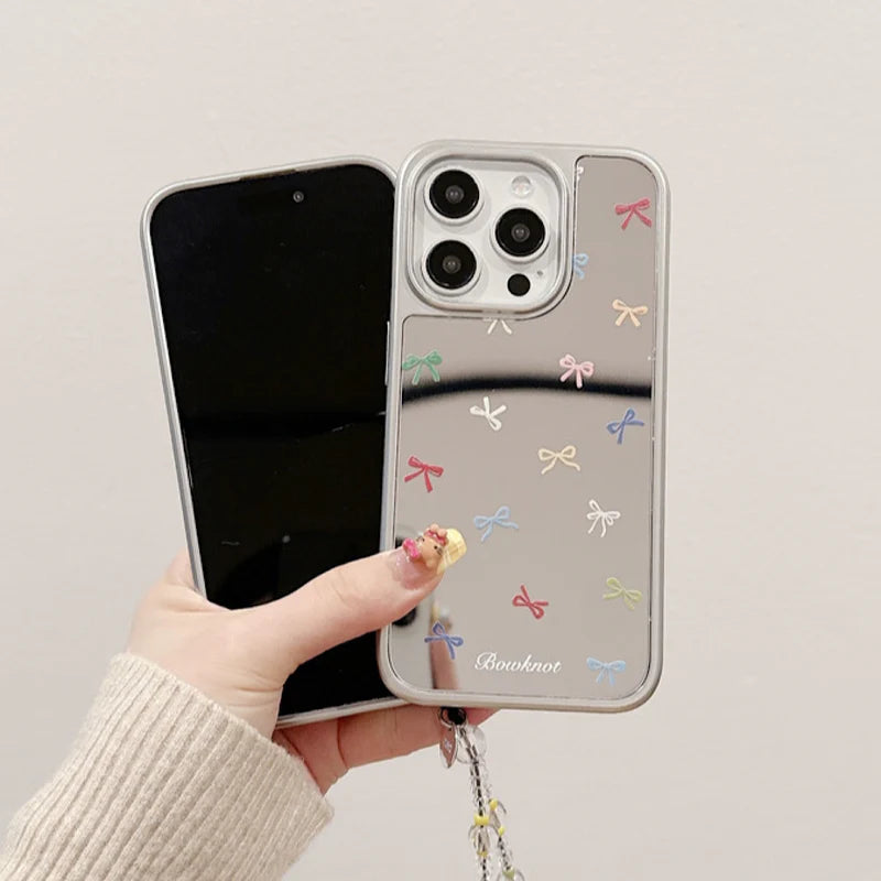 Cute Colorful Ribbons on Mirror with beaded charm for iPhone