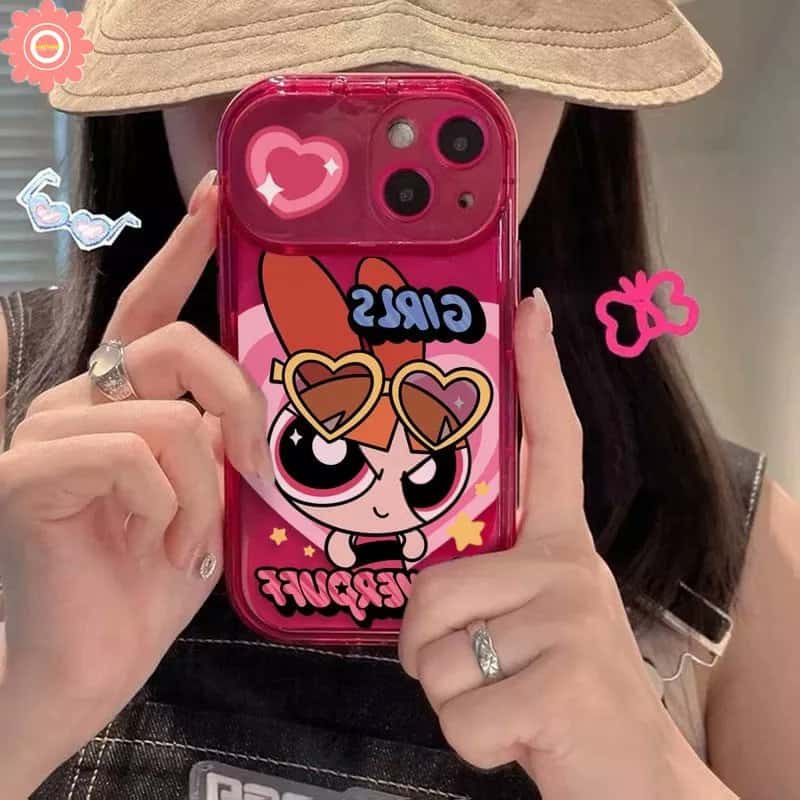 Pink Powerpuff Mirror Case with Charm for iPhone