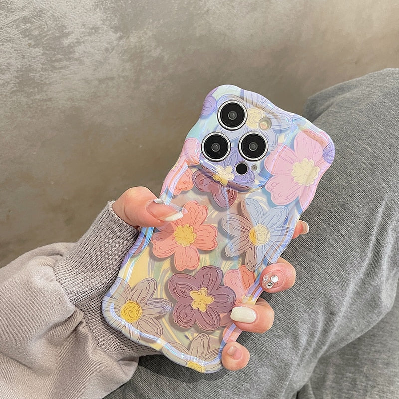 Floral Pastel Wavy Holographic Cases for iPhone
