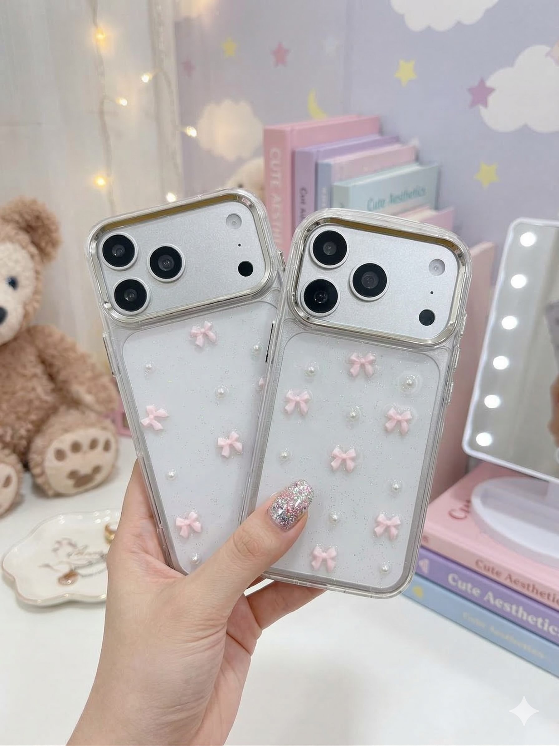 Cute Shimmer Pink Small Bows case for iPhone