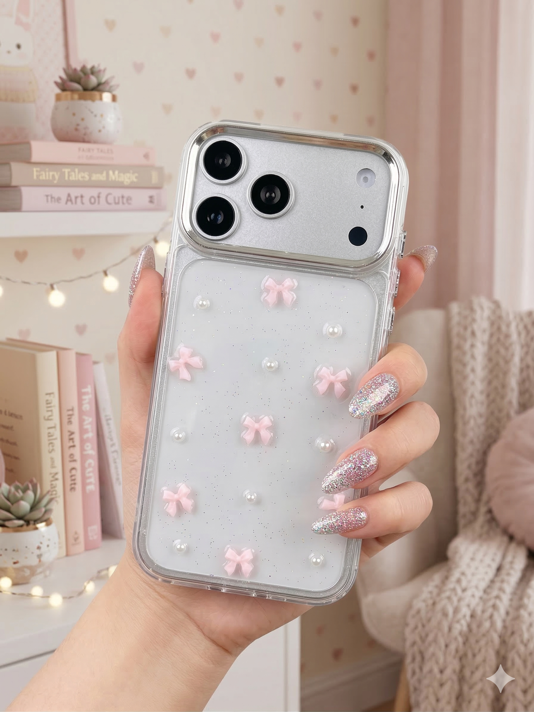 Cute Shimmer Pink Small Bows case for iPhone