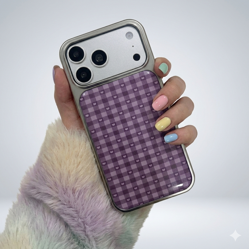 Lavender Hearts Check Collection cases for iPhone