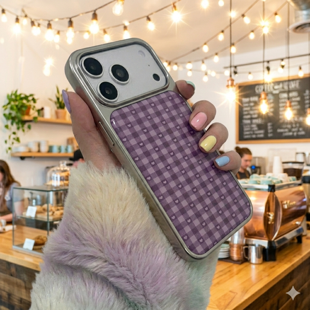 Lavender Hearts Check Collection cases for iPhone
