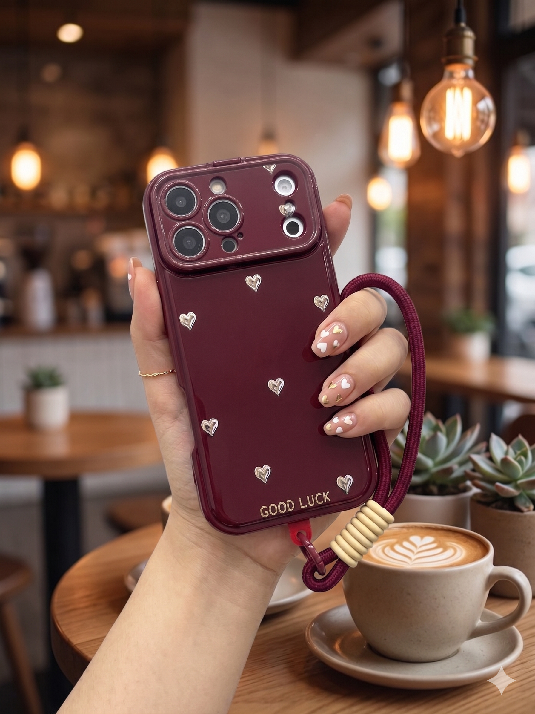 Cherry Wine small hearts Cases with Mirror & Strap for iPhone