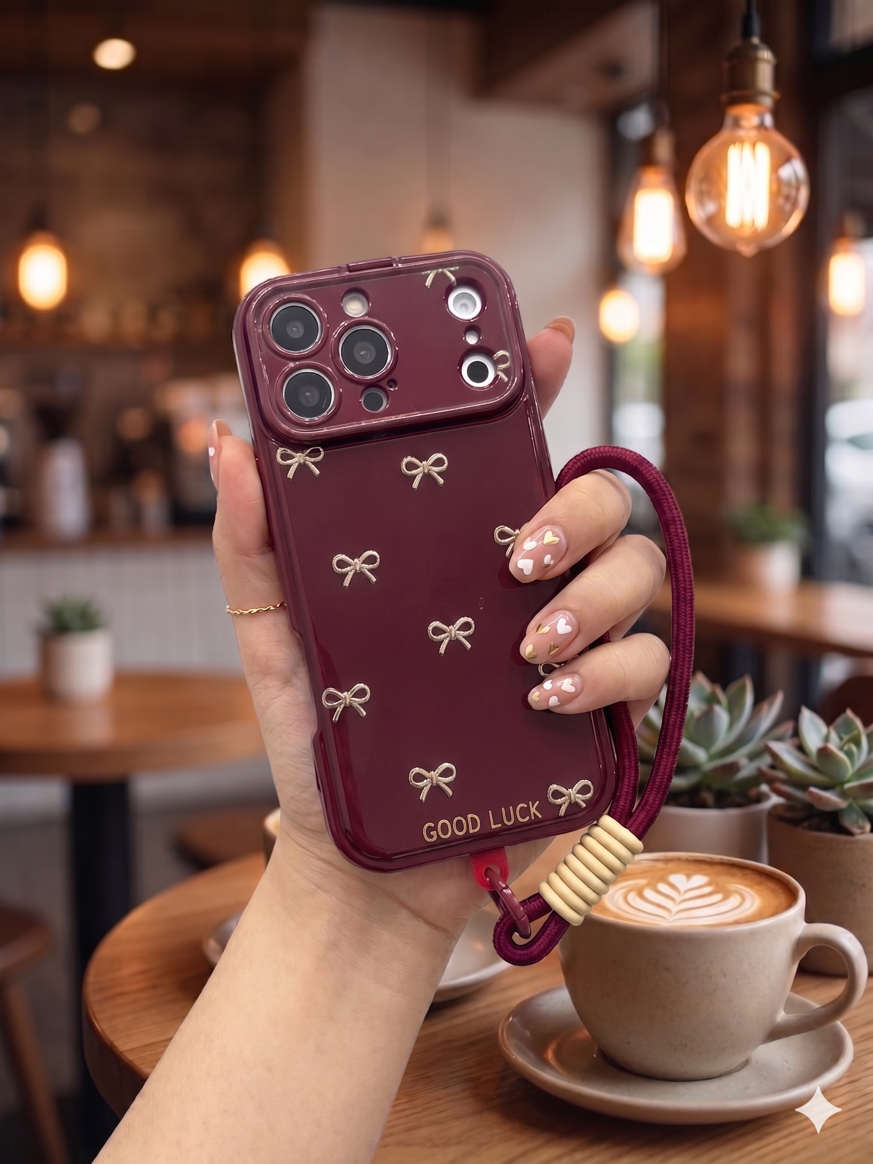 Wine Bow Charm Case with Mirror for iPhone