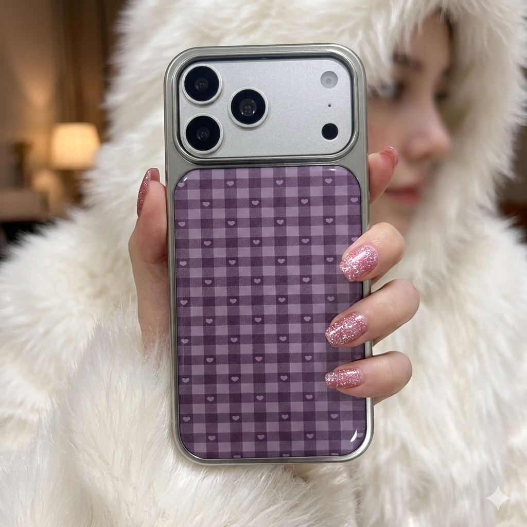 Lavender Hearts Check Collection cases for iPhone