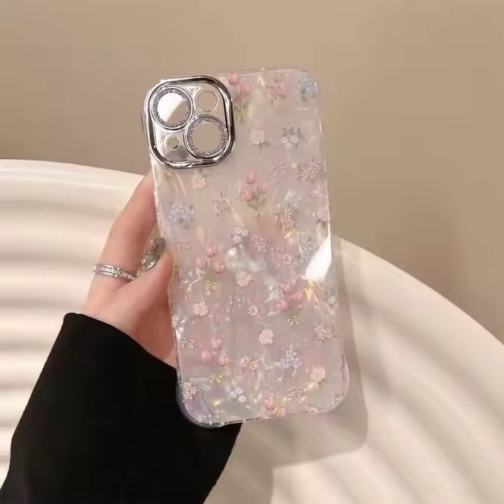 Summer Tulip Floral Glitter Lens Case for iPhone