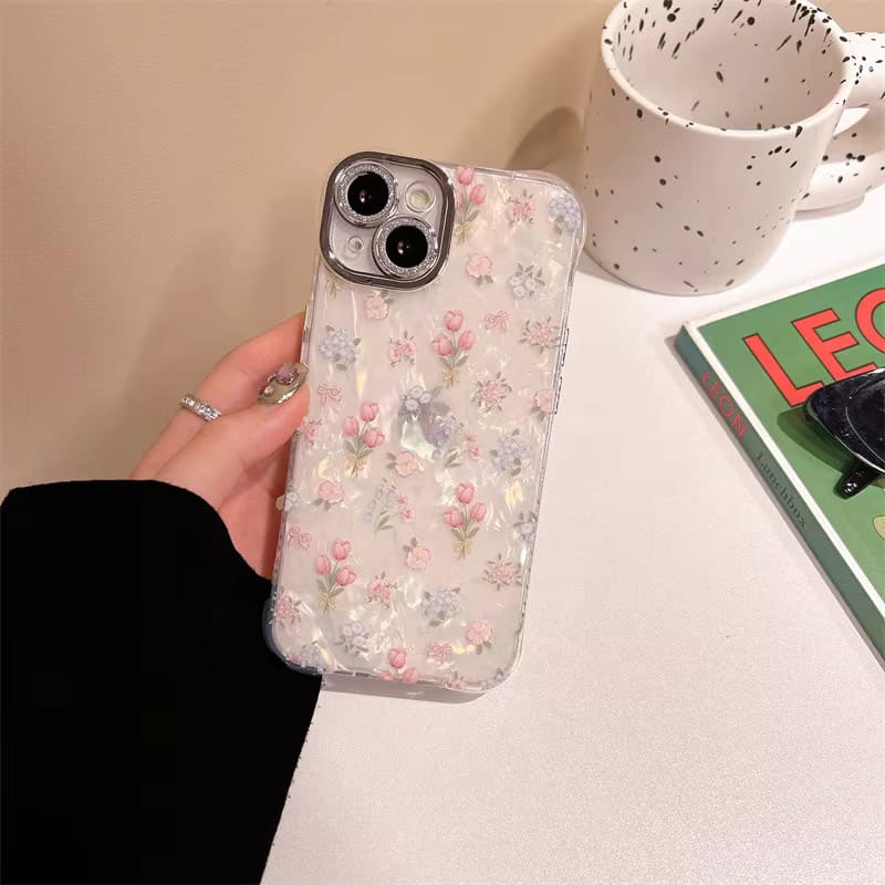 Summer Tulip Floral Glitter Lens Case for iPhone