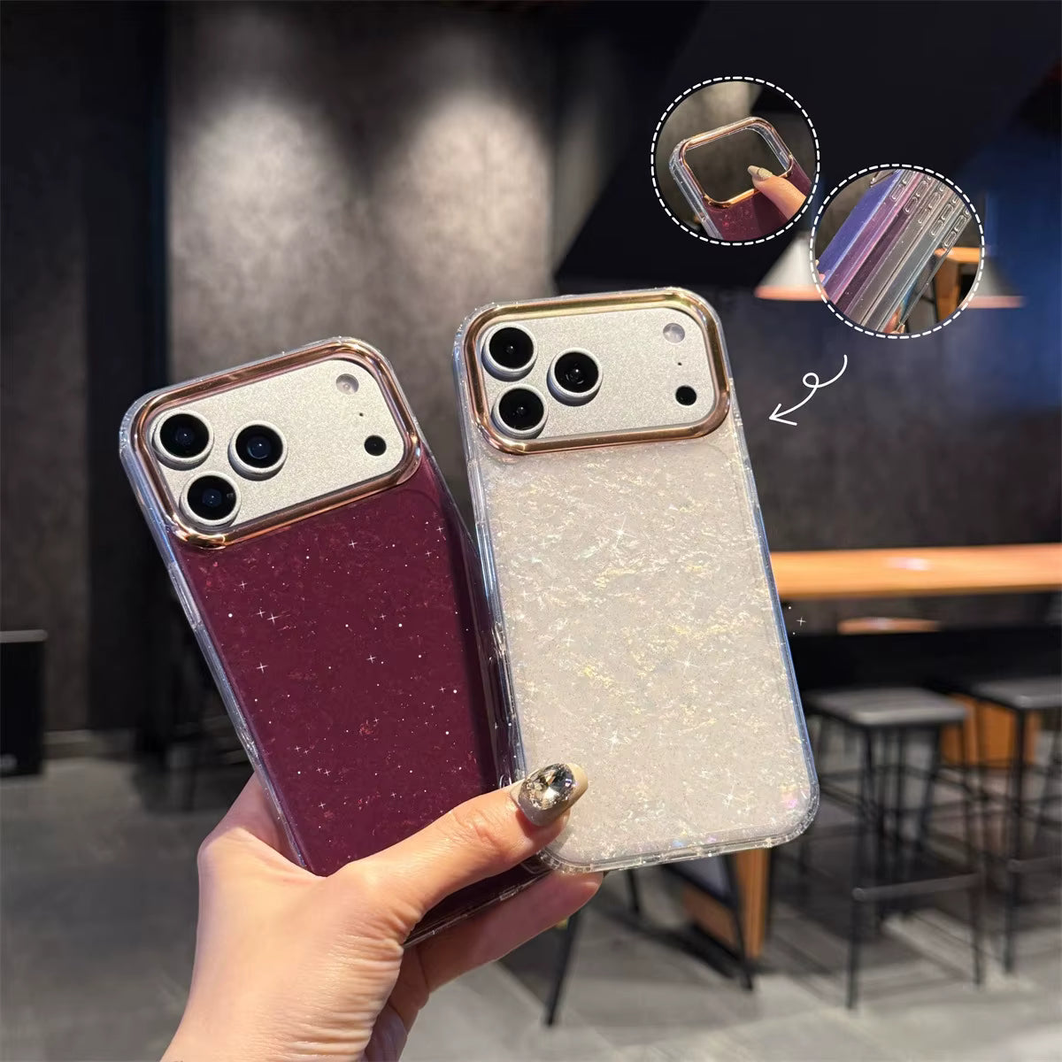 Burgundy Marble Texture Shimmer Cases for iPhone