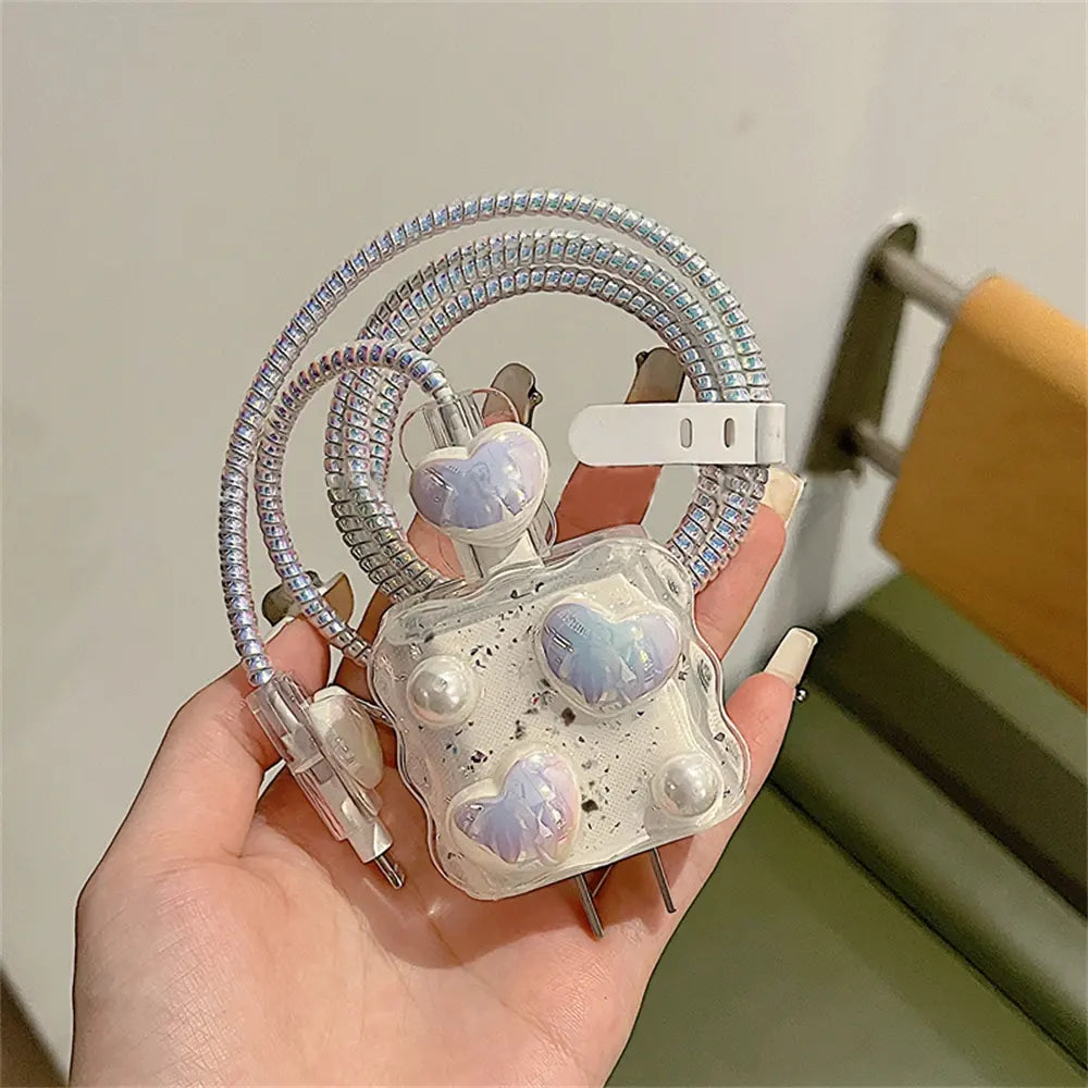 Pearl & Heart Charger Protector for Apple iPhone