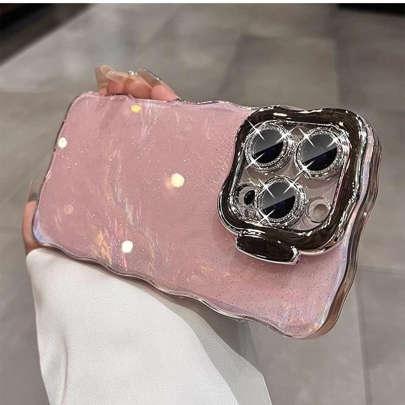 Blush Pink Marble Phone case with Glitter Charm for iPhone