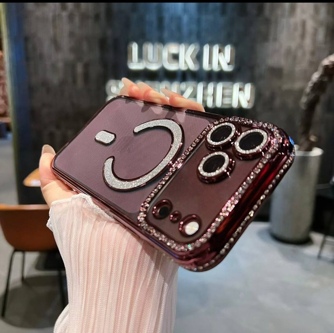 Signature Burgundy Diamond Studded MagSafe Case for iPhone