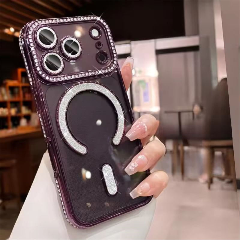Signature Burgundy Diamond Studded MagSafe Case for iPhone