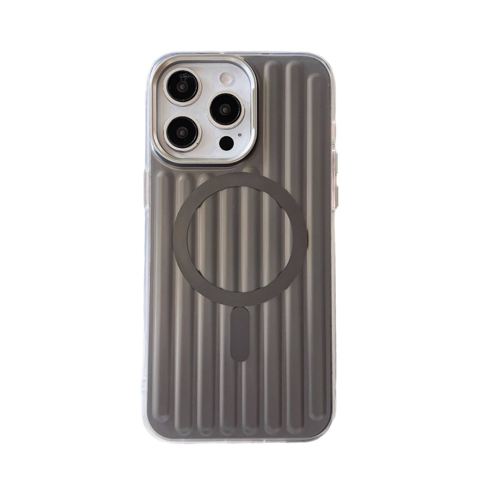 Luxury MagSafe Case with Metallic Ribbed Design for iPhone - Black