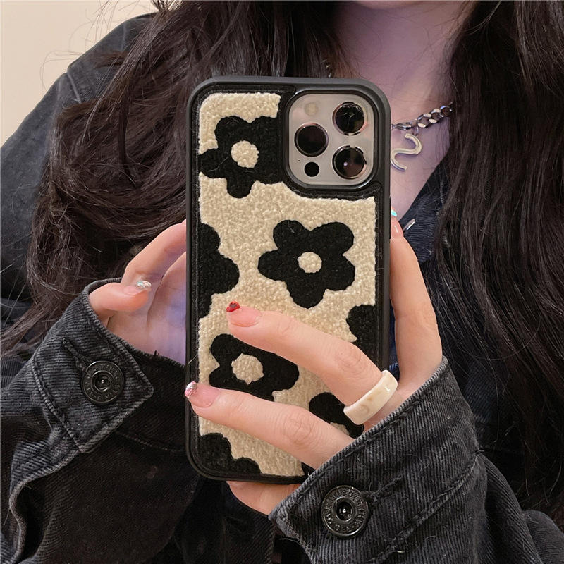 Floral Plush Textured Phone Case for iPhone