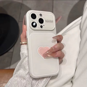 White 3D cute heart Glass Phone Cases for iPhone