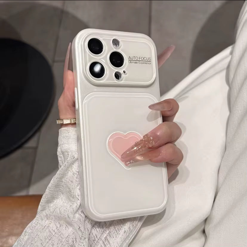 White 3D cute heart Glass Phone Cases for iPhone