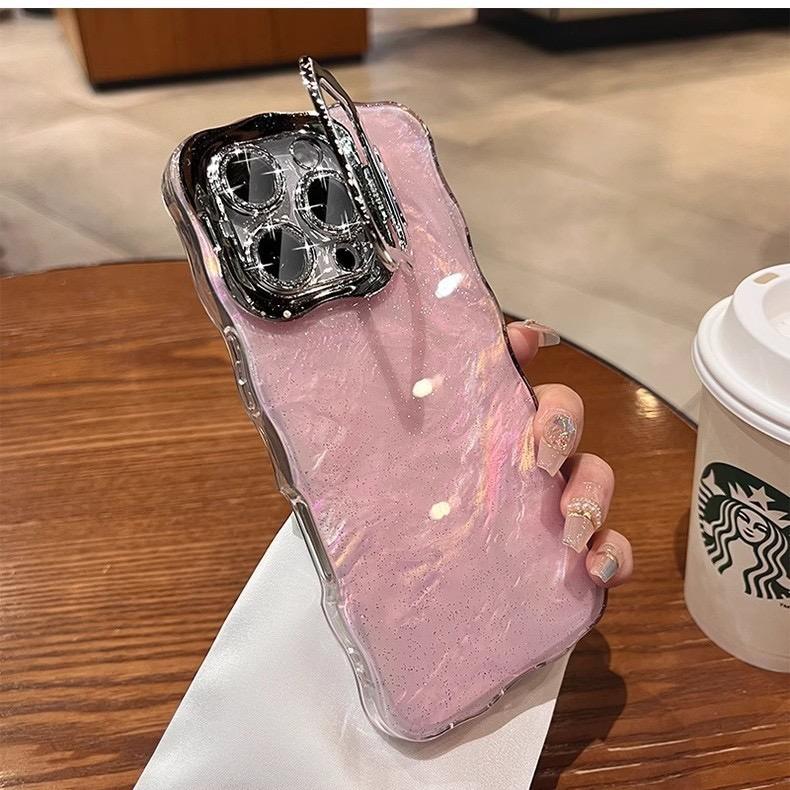Blush Pink Marble Phone case with Glitter Charm for iPhone