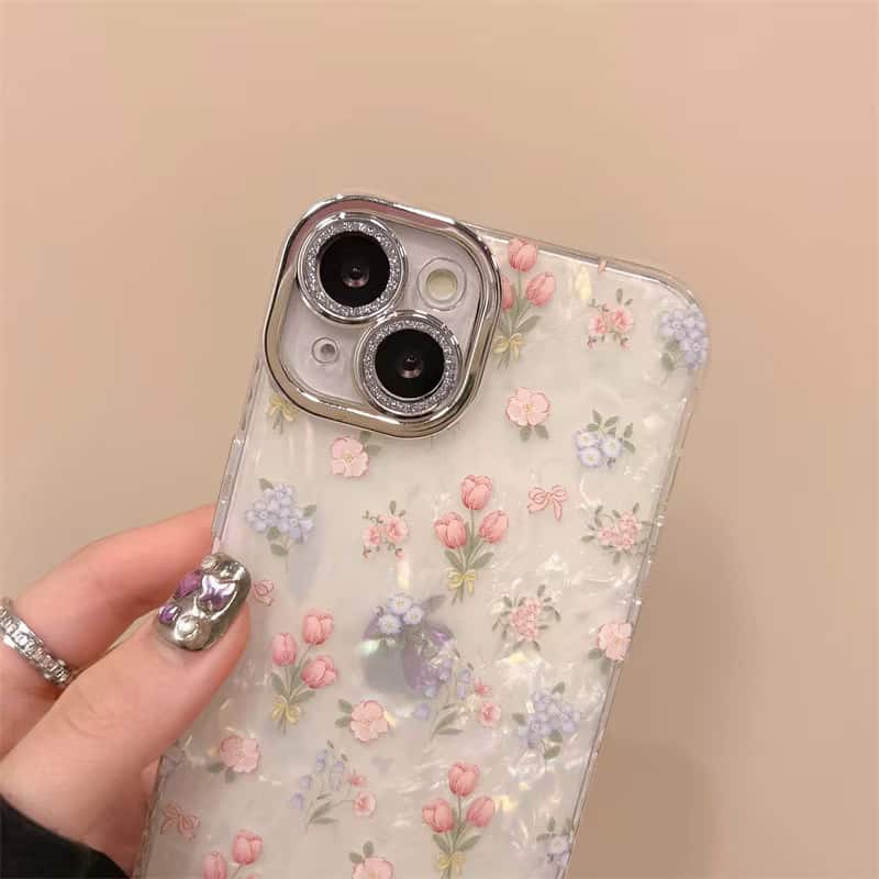 Summer Tulip Floral Glitter Lens Case for iPhone