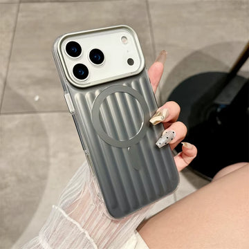 Luxury MagSafe Case with Metallic Ribbed Design for iPhone - Black
