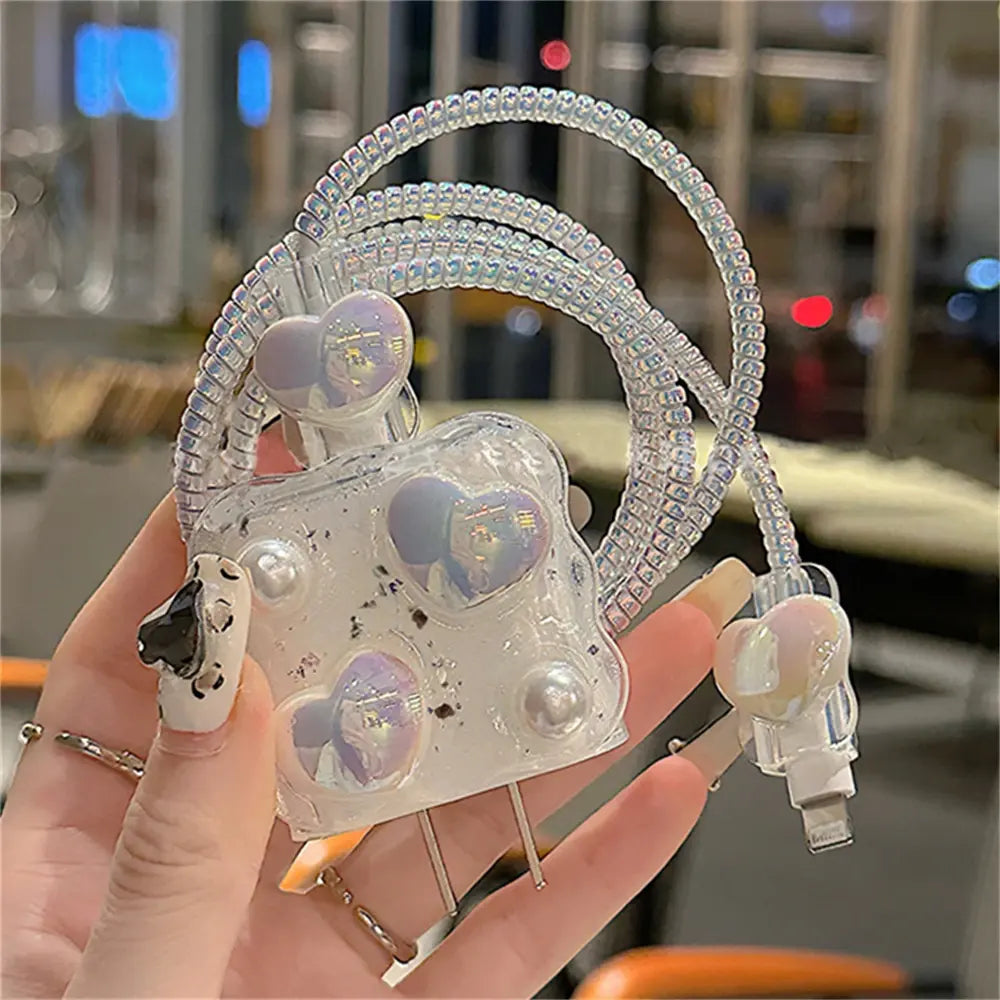 Pearl & Heart Charger Protector for Apple iPhone