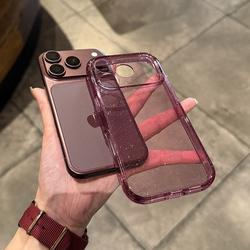 Camera Protection Shimmer Burgundy Transparent Bling Phone Case for iPhone