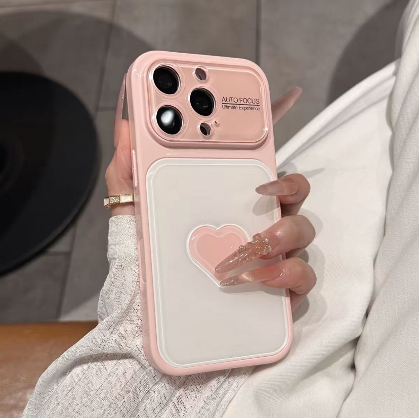 Pink 3D cute heart Glass Phone Cases for iPhone
