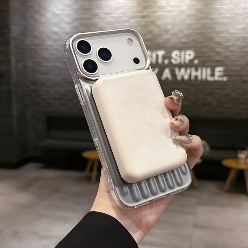Luxury MagSafe Case with Metallic Ribbed Design for iPhone - Silver