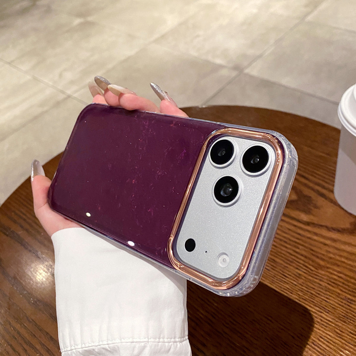 Burgundy Marble Texture Shimmer Cases for iPhone
