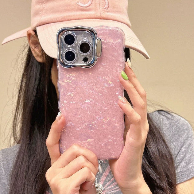 Blush Pink Marble Phone case with Glitter Charm for iPhone