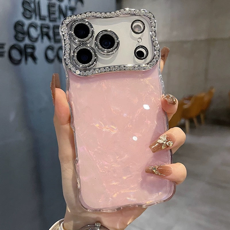 Blush Pink Marble Phone case with Glitter Charm for iPhone