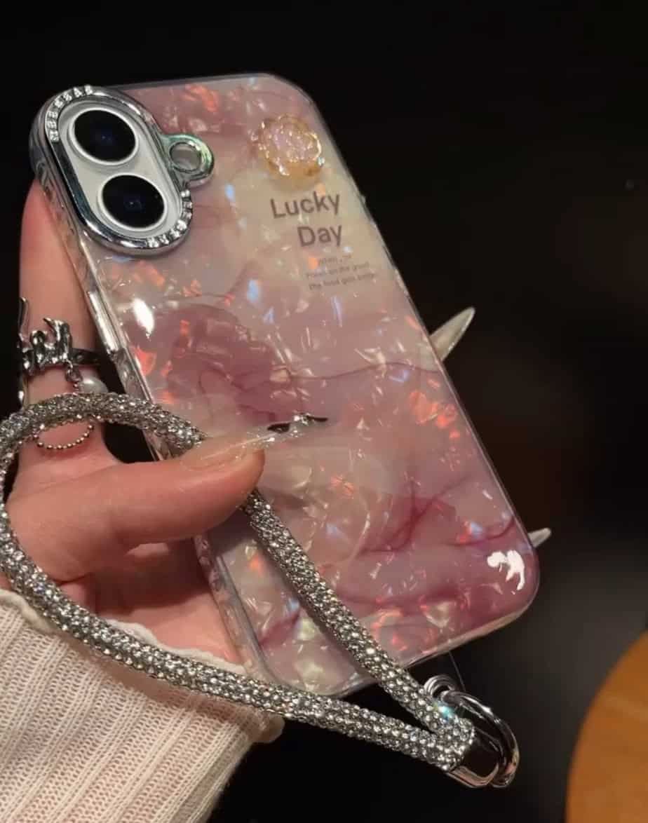 Lucky Day Textured theme cases with Glitter Charm for iPhone
